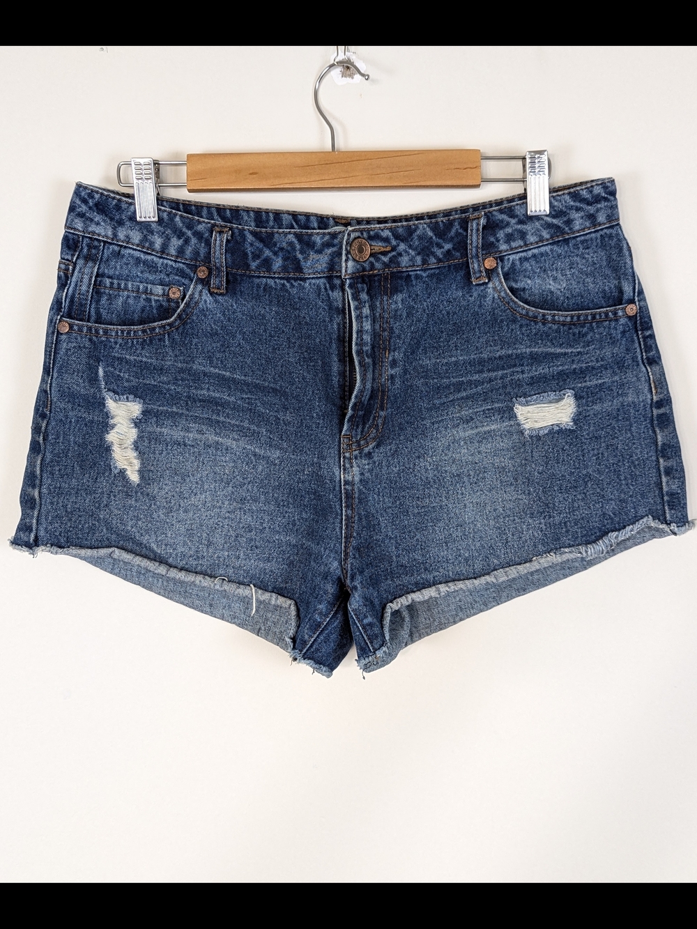 refuge Dark Blue Distressed Jean Shorts